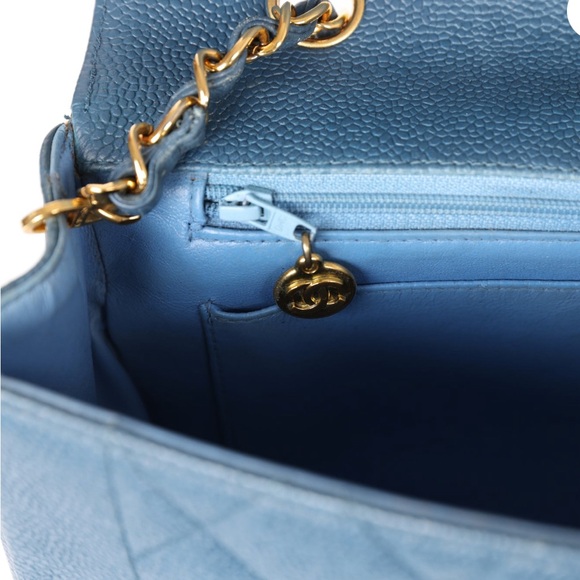 CHANEL Vintage Diana Flap Bag Blue Caviar Gold Hardware Leather Crossbody - Picture 10 of 10